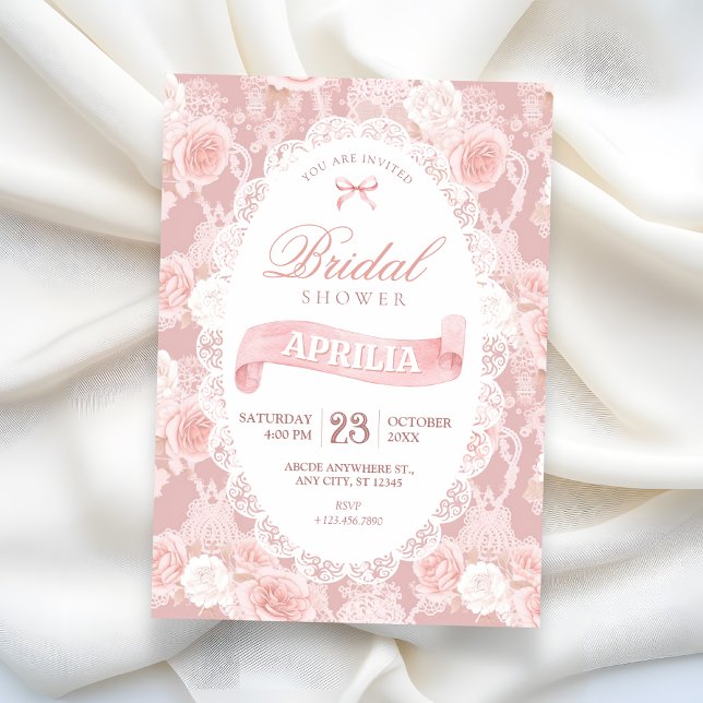 Convites Chuva de noiva com flores pastéis cor-de-rosa (Criador carregado)