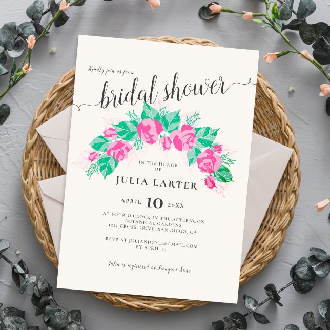 Convites Chuva de Noiva com Flores Rosa Verde Rosa Jardim (Criador carregado)