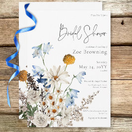 Convites Chuva de Noiva com Flores Silvestres Azuis Rústica