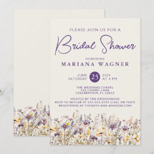Convites Chuva de Noiva com Flores Silvestres Roxas Branco