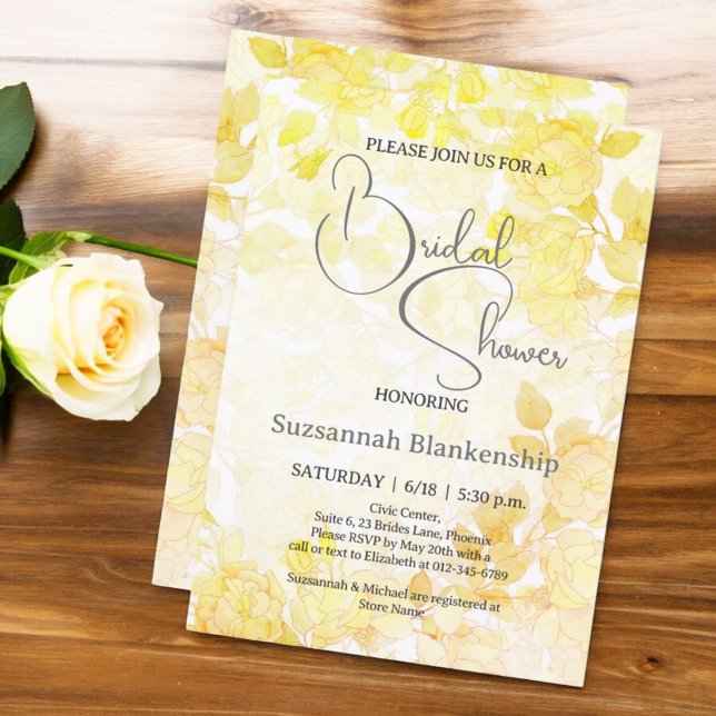 Convites Chuva de Noiva com Fundo Floral Pastel Sutil (pastel floral front and back bridal shower invitation)
