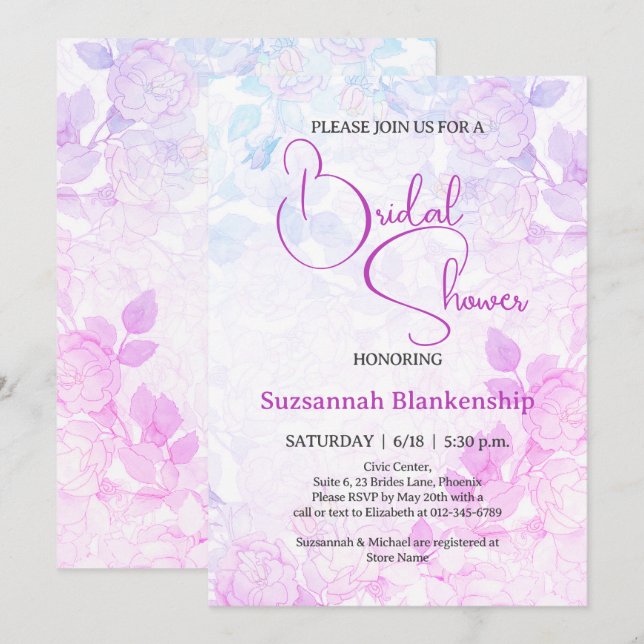 Convites Chuva de Noiva com Fundo Floral Pastel Sutil (Frente/Verso)