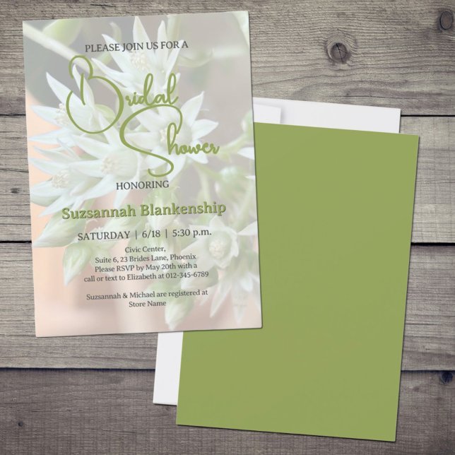 Convites Chuva de Noiva com Fundo Floral Suculento Sutil (bridal shower template front and back)