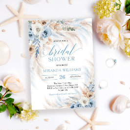 Convites Chuva de Noiva com Grama das Pampas Floral Azul Cl