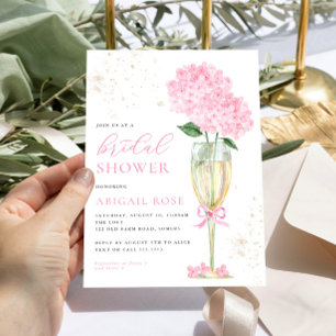 Convites Chuva de Noiva com Hortênsia Rosa Champanhe Dourad