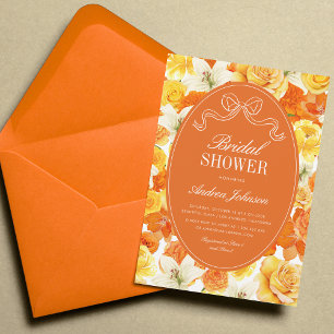 Convites Chuva de Noiva com Laço Floral Vibrante Amarelo e 