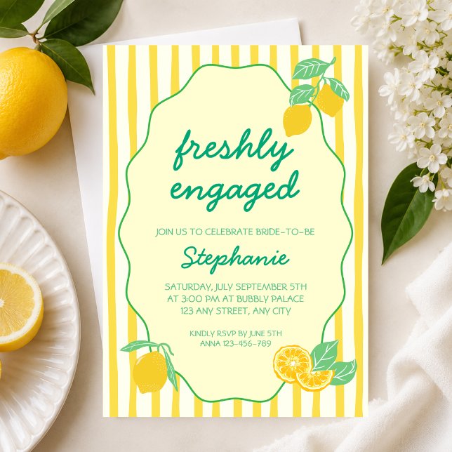 Convites Chuva de Noiva com Limão Amarelo Recém-Noivado (Freshly Engaged Yellow Lemon Citrus Bridal Shower Invitation)