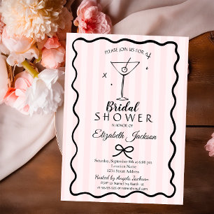 Convites Chuva de Noiva com Listras Rosa e Desenho à Mão