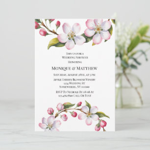 Convites Chuva de Noiva com Maçã Aquarela Flor de Cerejeira
