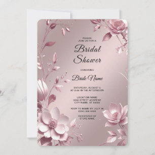 Convites Chuva de Noiva com Moldura Floral Rosa Delicada