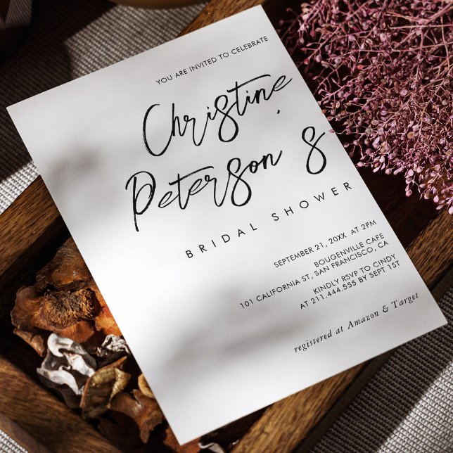 Convites Chuva de Noiva com Nome em Roteiro Simples e Elega (Minimalist Handwritten Bridal Shower Invitation Personalized)