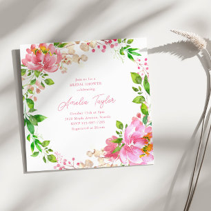 Convites Chuva de Noiva com Peônia em Aquarela Rosa