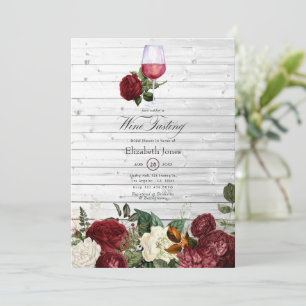 Convites Chuva de Noiva com tema de Vinho Floral Vermelho B