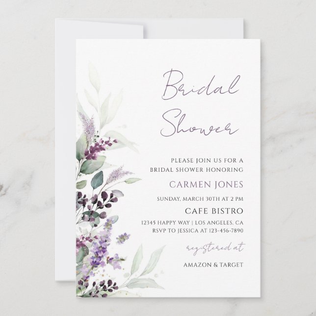 Convites Chuva de Noiva com Verde e Lavanda (Frente)