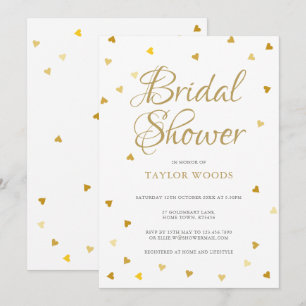 Convites Chuva de noiva confete de corações dourados
