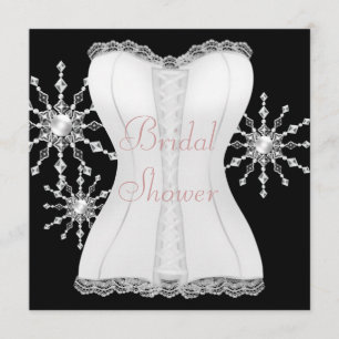 Convites Chuva de Noiva Corset Preto Branco Flocos de Neve