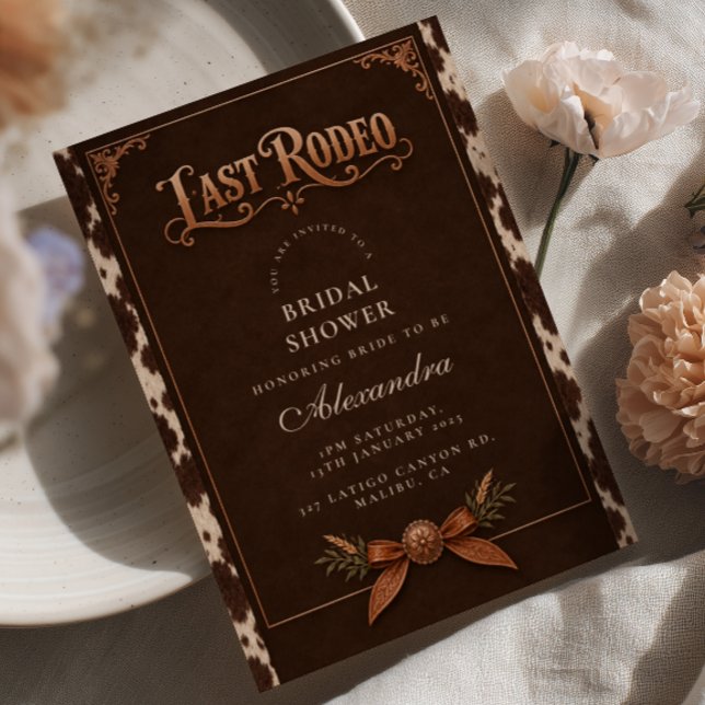 Convites Chuva de Noiva Cowhide Copper Último Rodeio (Criador carregado)