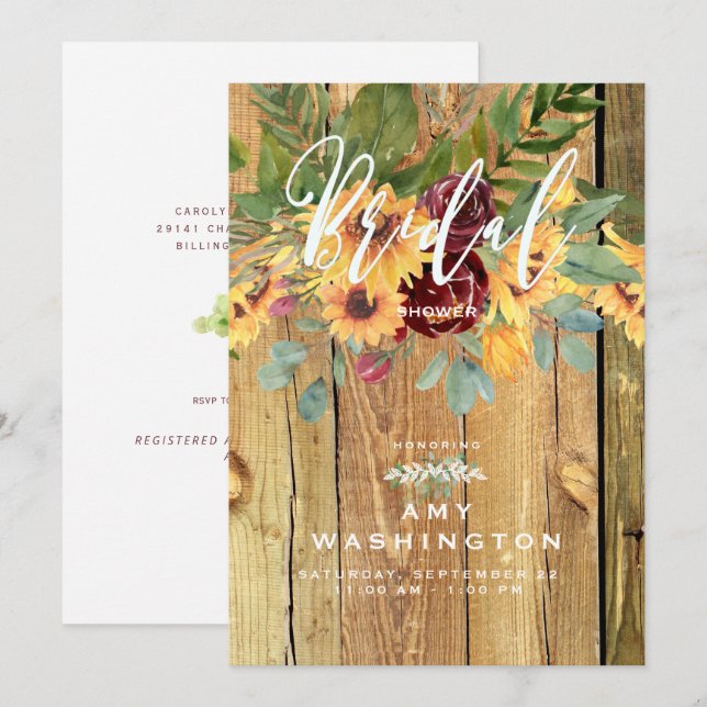 Convites Chuva de Noiva Dançando Girassóis Rústicos (Frente/Verso)