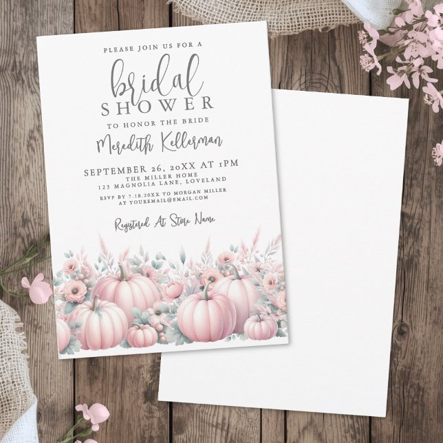 Convites Chuva de Noiva de Abóbora Rosa de Outono (Pink Pumpkin Fall Bridal Shower Invitation)
