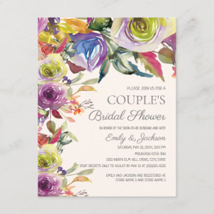 Convites Chuva de Noiva de Casal Floral Roxo Dourado Elegan