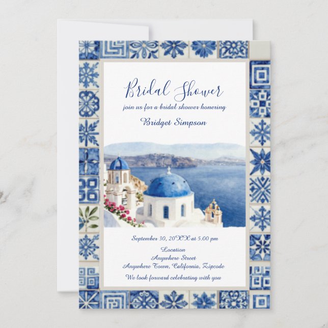 Convites Chuva de noiva de destino com azulejo azul de Sant (Frente)