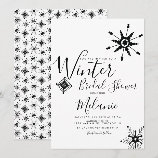 Convites Chuva de Noiva de Natal com Floco de Neve Preto El (Frente/Verso)