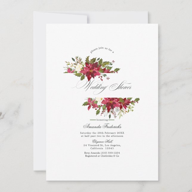 Convites Chuva de Noiva de Natal com Floral em Aquarela (Frente)