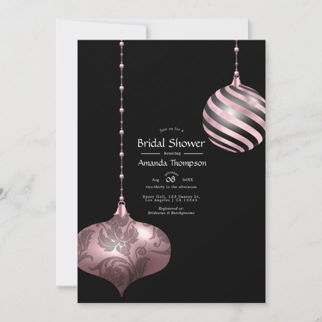 Convites Chuva de Noiva de Natal Rosa e Dourado Rosa (Frente)