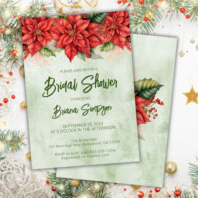 Convites Chuva de Noiva de Poinsettia de Natal (Criador carregado)