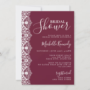 Convites Chuva de Noiva de Renda Burgundy Simples e Elegant