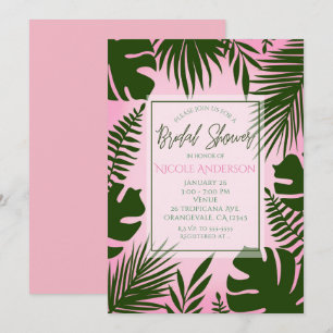 Convites Chuva de Noiva de Verão Folhas Tropicais Rosa