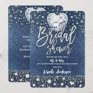 Convites Chuva de Noiva Denim & Brilho Diamantes Coração