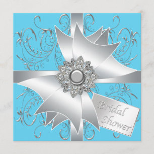 Convites Chuva de Noiva Diamante Arco Azul Turquesa Prata