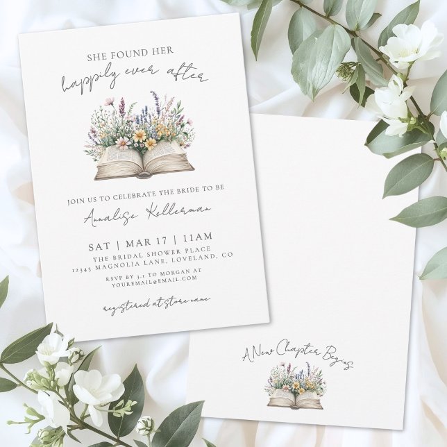 Convites Chuva de Noiva do Livro Felizes para Sempre (Wildflower Happily Ever After Book Bridal Shower Invitation)