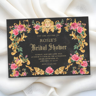 Convites Chuva de noiva dourada ornamentada floral vitorian