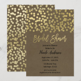 Convites Chuva de Noiva Dourado Moderno Chic Rústico Kraft
