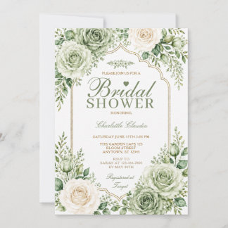 Convites Chuva de Noiva Elegante Boho Verde Sálvia Rosas Br