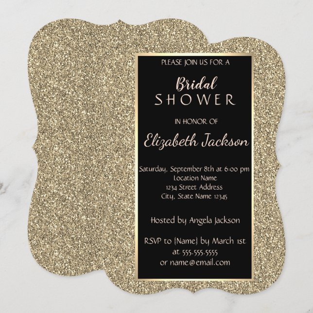 Convites Chuva de Noiva Elegante com Brilho Dourado (Frente/Verso)