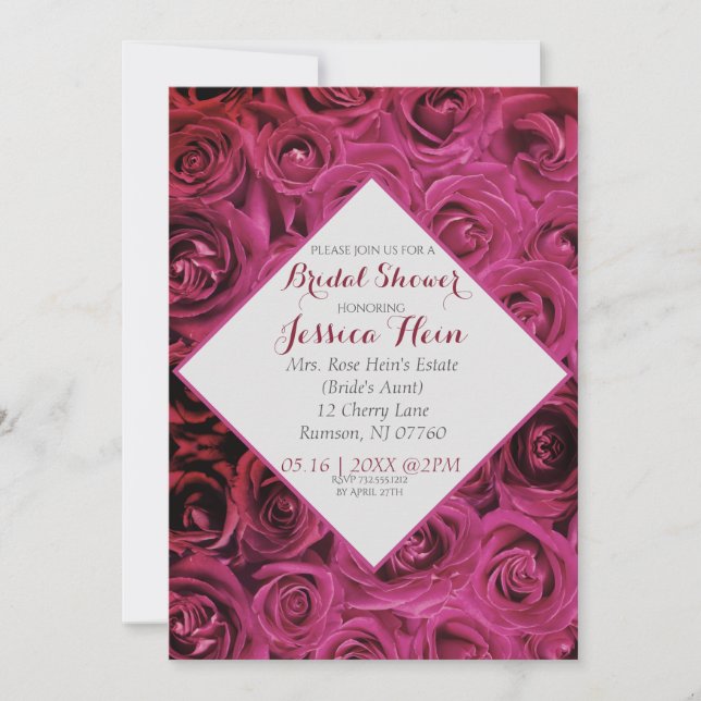 Convites Chuva de Noiva Elegante com Diamantes e Rosas Rosa (Frente)