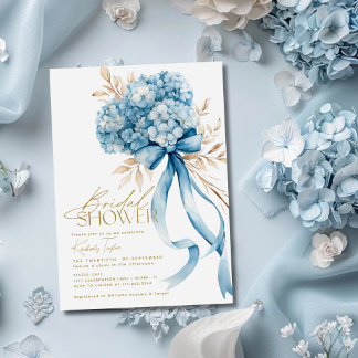 Convites Chuva de Noiva Elegante com Laço de Hortênsia Azul