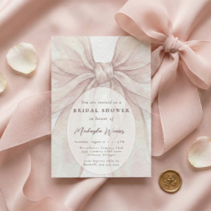 Convites Chuva de Noiva Elegante com Laço Rosa Claro e Tran