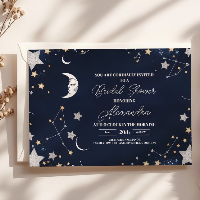 Convites Chuva de Noiva Elegante Crescente Celestial (Criador carregado)