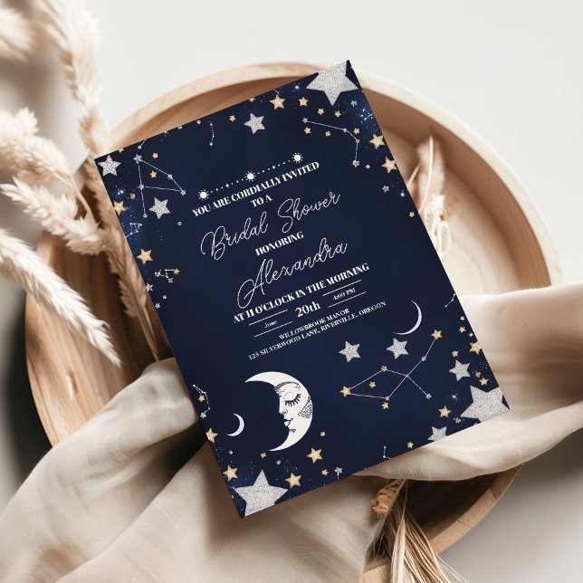 Convites Chuva de Noiva Elegante Crescente Lua Celestial (Criador carregado)