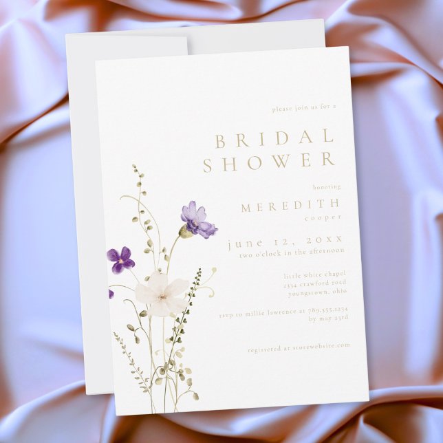 Convites Chuva de Noiva Elegante de Flores Silvestres Român (Elegant Romantic Wildflower Bridal Shower Invitation)