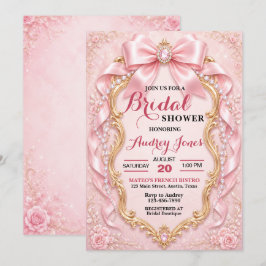 Convites Chuva de Noiva Elegante em Rosa Suave com Joias