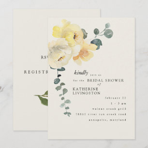 Convites Chuva de Noiva Elegante Floral Amarelo Creme