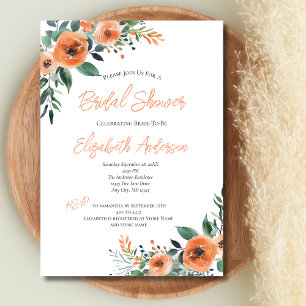 Convites Chuva de Noiva Elegante Floral Aquarela Pêssego