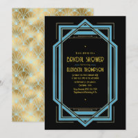 Chuva de Noiva Elegante Gatsby Art Déco Azul e Dou