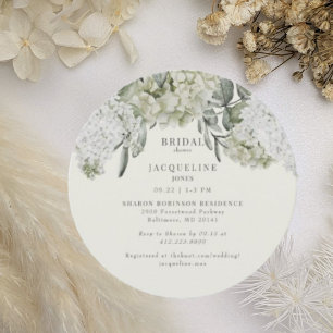 Convites Chuva de Noiva Elegante Hortênsia Creme Redonda