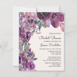 Convites Chuva de Noiva Elegante Lilás Ameixa Roxo Floral